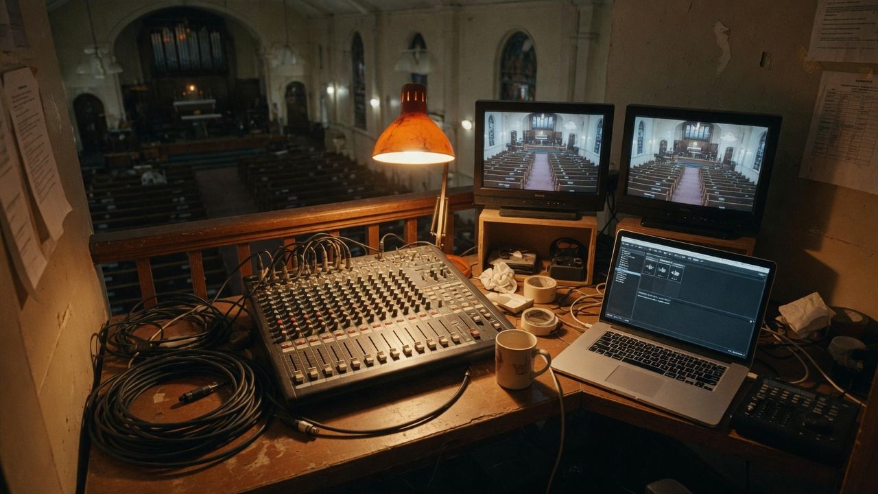 A church sound and video control booth